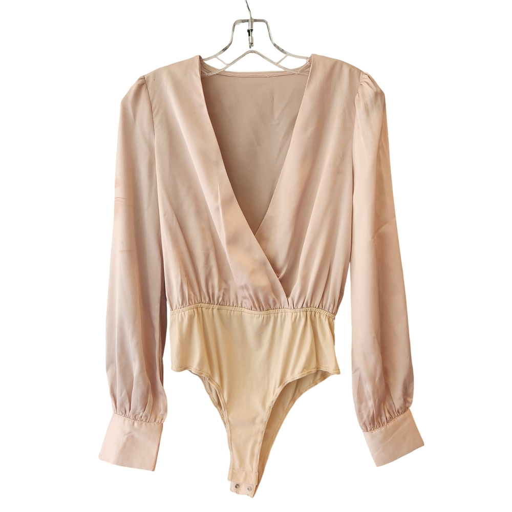 Satin Ballet-pink Bodysuit Blouse